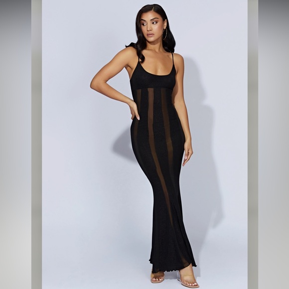 Meshki Dresses & Skirts - Meshki Black Maxi Dress with Sheer Stripes